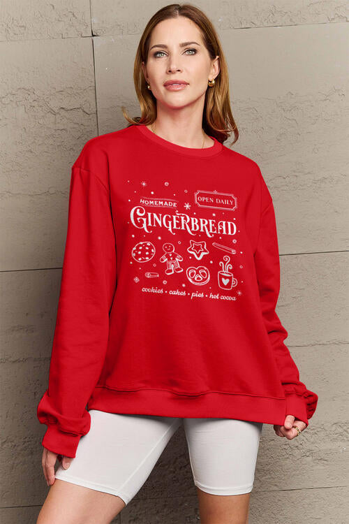 Simply Love Full Size GINGERBREAD Long Sleeve Sweatshirt BLUE ZONE PLANET