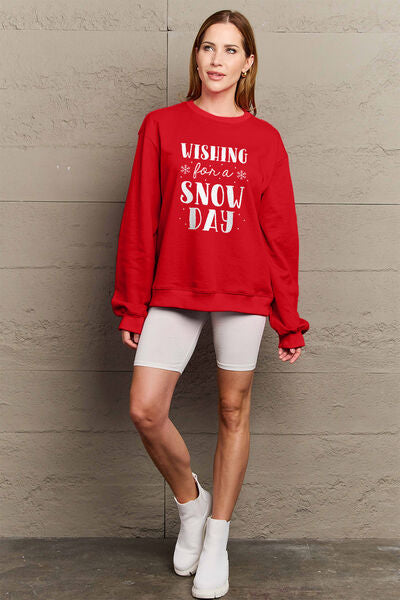 Simply Love Full Size WISHING FOR A SNOW DAY Round Neck Sweatshirt-TOPS / DRESSES-[Adult]-[Female]-2022 Online Blue Zone Planet