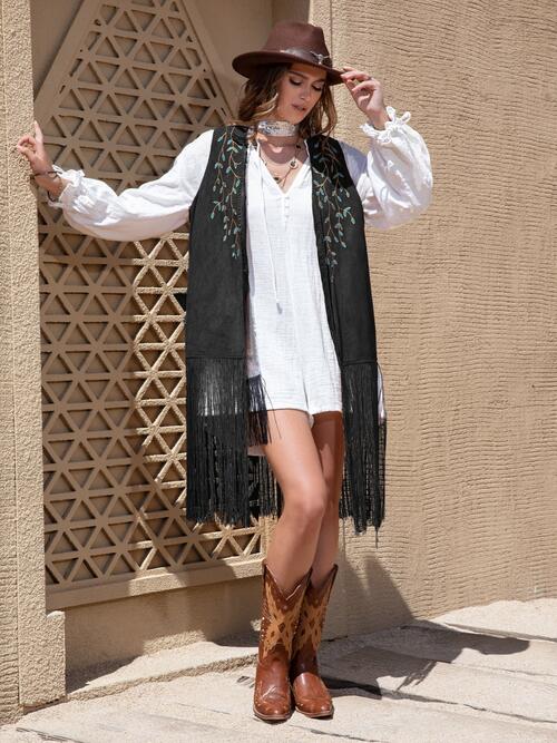 Fringe Hem Open Front Vest BLUE ZONE PLANET