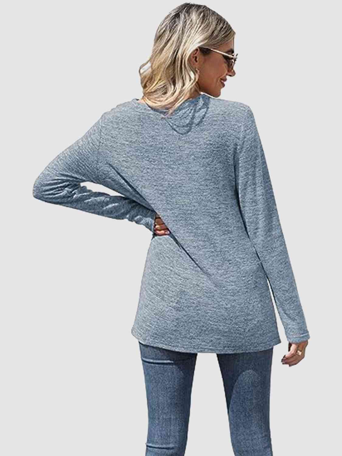 Lace Detail V-Neck Long Sleeve Top BLUE ZONE PLANET