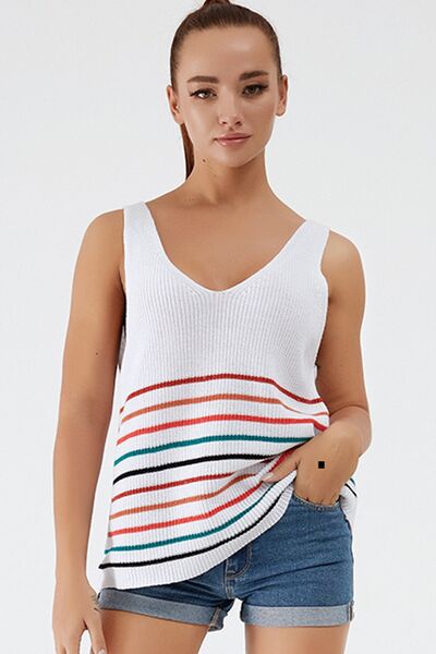 Blue Zone Planet |  Striped V-Neck Wide Strap Tank BLUE ZONE PLANET