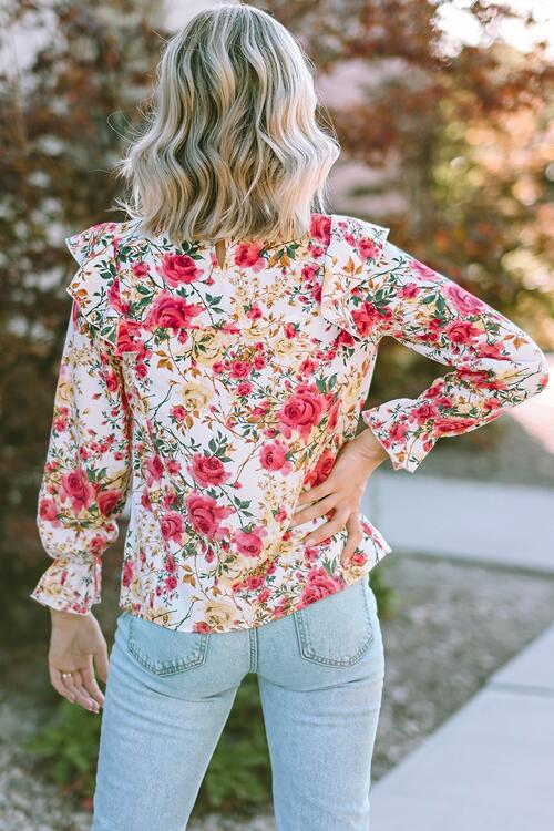 Floral Round Neck Smocked Blouse BLUE ZONE PLANET