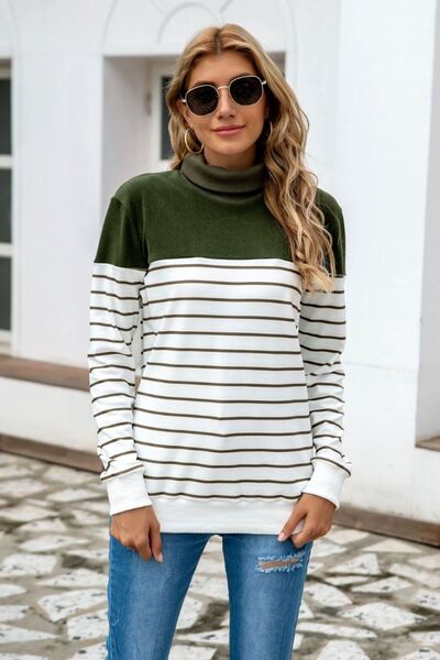 Blue Zone Planet |  Striped Contrast Turtleneck Sweater BLUE ZONE PLANET