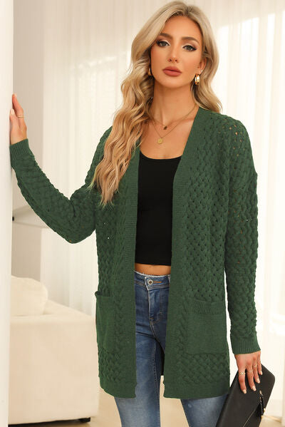 Open Front Dropped Shoulder Cardigan with Pockets Trendsi