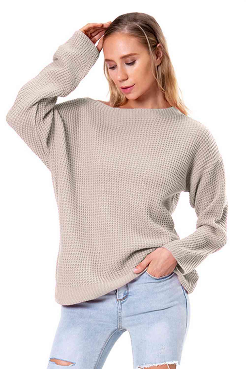 Boat Neck Drop Shoulder Long Sleeve Sweater BLUE ZONE PLANET