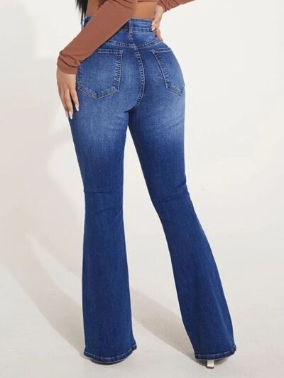 Button Fly Bootcut Jeans with Pockets BLUE ZONE PLANET