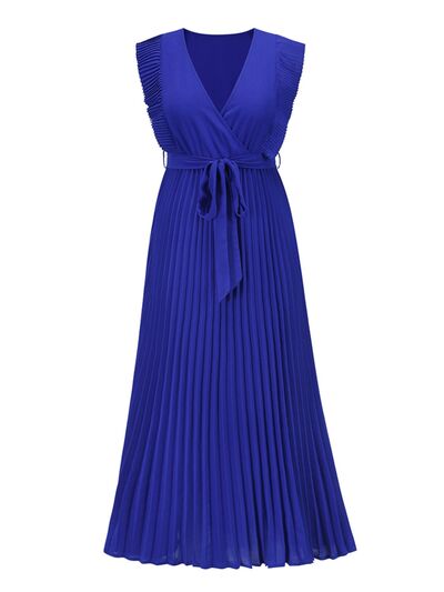 Blue Zone Planet |  Tied Surplice Cap Sleeve Pleated Dress BLUE ZONE PLANET