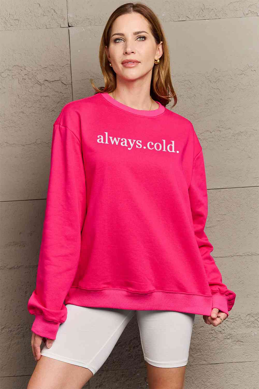 Simply Love Full Size ALWAYS.COLD. Graphic Sweatshirt BLUE ZONE PLANET