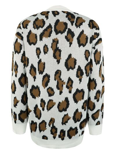 Blue Zone Planet |  Leopard Open Front Dropped Shoulder Cardigan BLUE ZONE PLANET