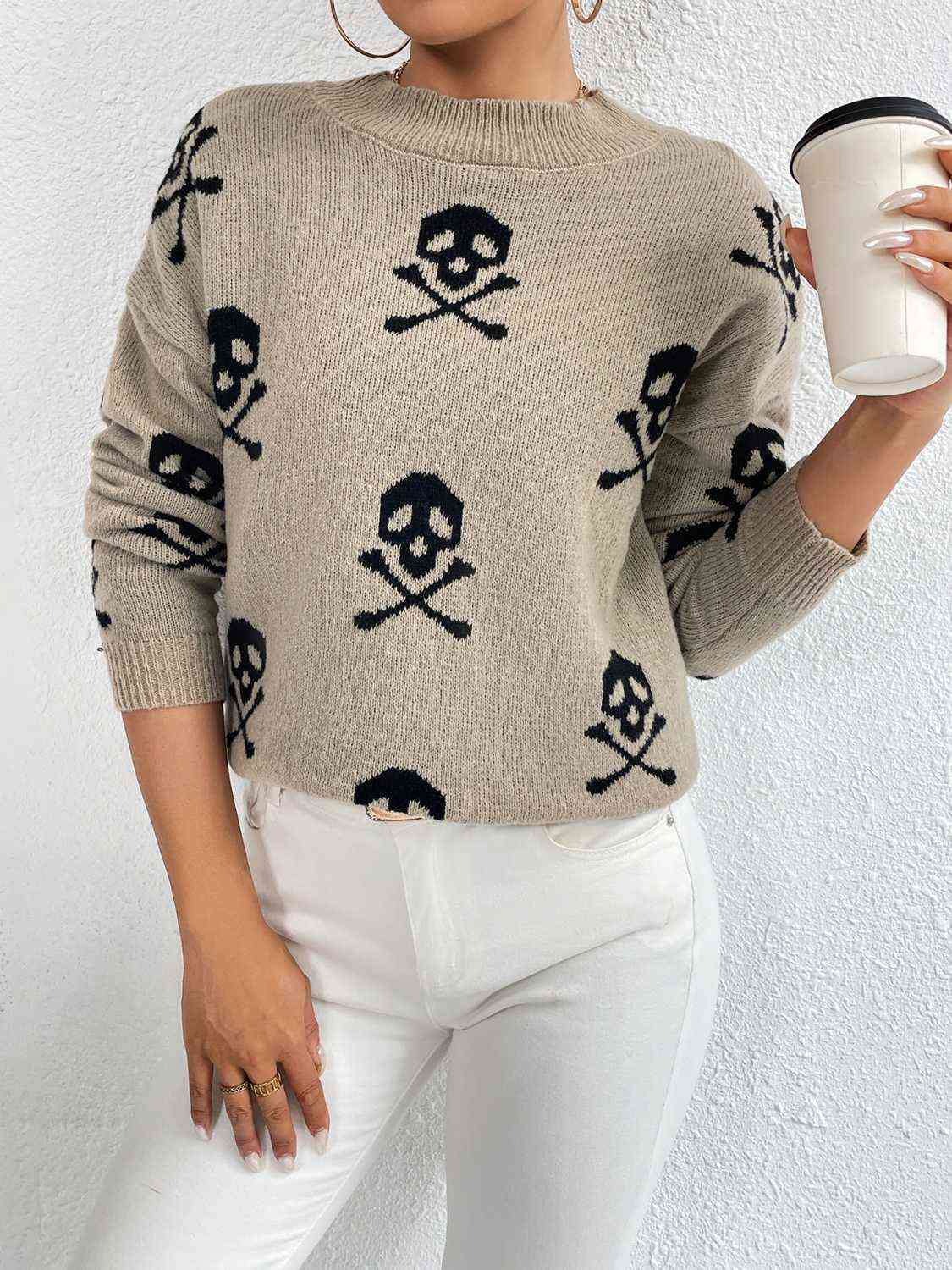 Patterned Drop Shoulder Sweater BLUE ZONE PLANET