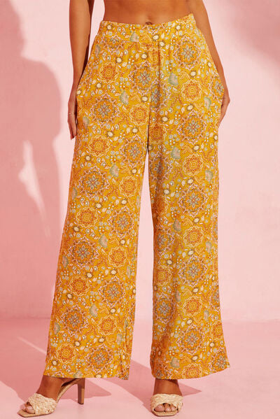 Blue Zone Planet |  Pocketed Floral Wide Leg Pants BLUE ZONE PLANET