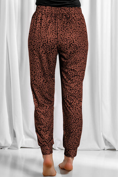 Blue Zone Planet |  Full Size Leopard Drawstring Pocketed Pants BLUE ZONE PLANET