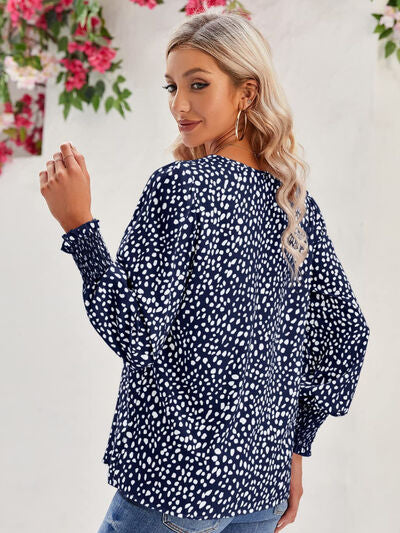 Blue Zone Planet |  Printed V-Neck Lantern Sleeve Blouse BLUE ZONE PLANET