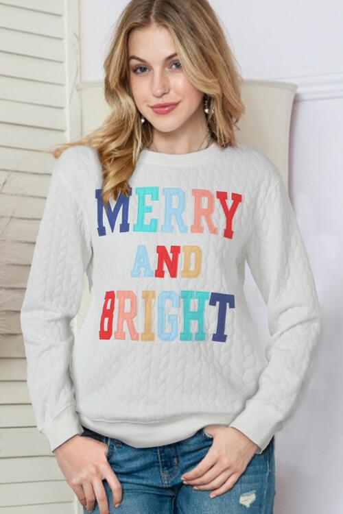 MERRY AND BRIGHT Cable Knit Pullover Sweatshirt BLUE ZONE PLANET