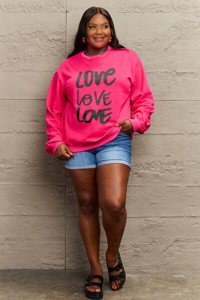 Simply Love Full Size LOVE Round Neck Sweatshirt BLUE ZONE PLANET