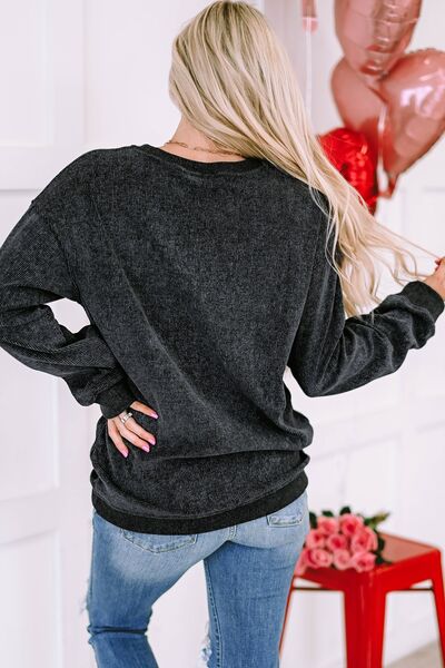 Heart Round Neck Dropped Shoulder Sweatshirt Trendsi