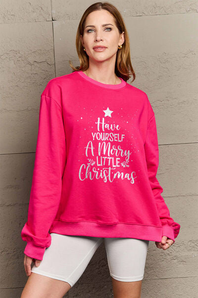 Simply Love Full Size HAVE YOURSELF A MERRY LITTLE CHRISTMAS Round Neck Sweatshirt BLUE ZONE PLANET