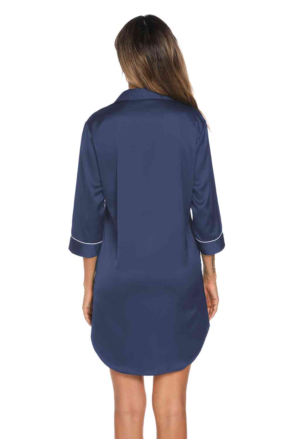 Button Up Collared Neck Night Dress with Pocket BLUE ZONE PLANET