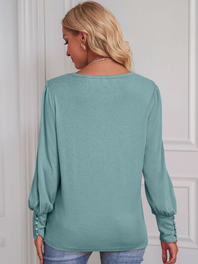 Blue Zone Planet |  Round Neck Lantern Sleeve Blouse BLUE ZONE PLANET