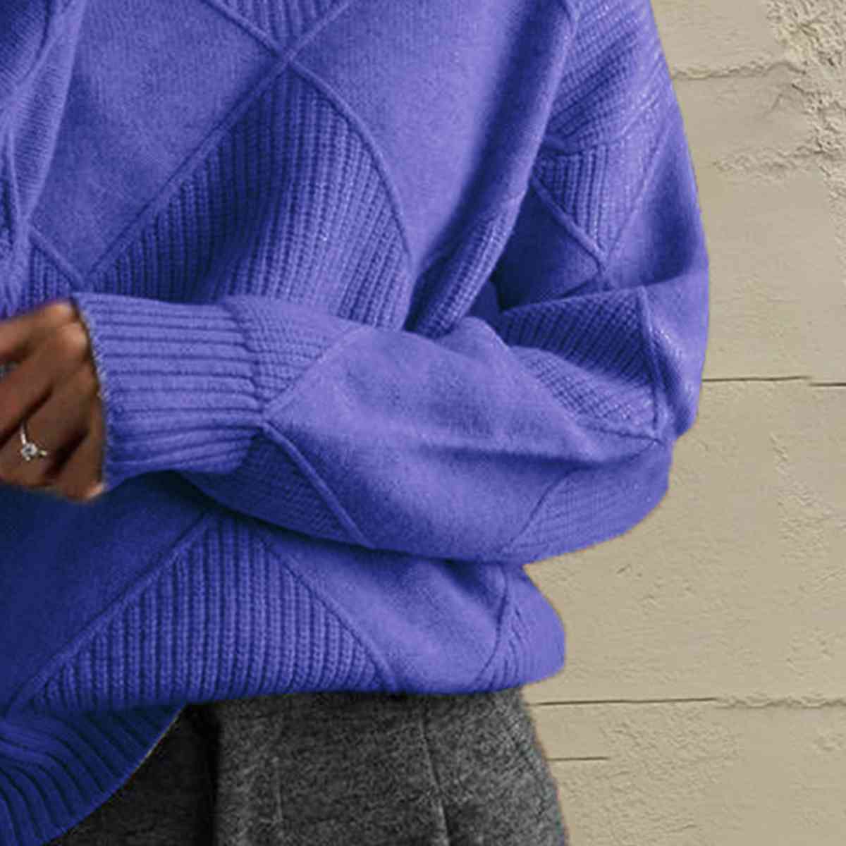 Geometric Turtleneck Long Sleeve Sweater BLUE ZONE PLANET