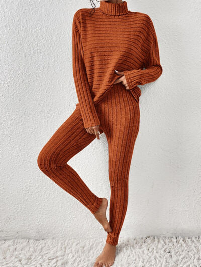 Blue Zone Planet |  Ribbed Turtleneck Top and Pants Set BLUE ZONE PLANET