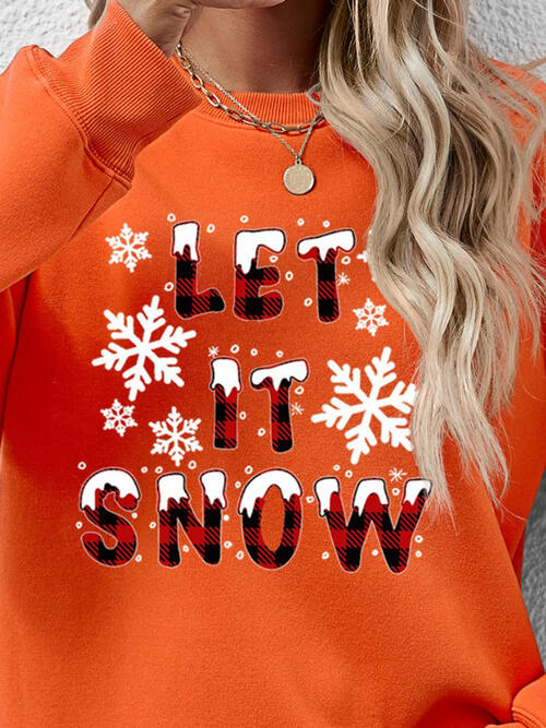 LET IT SNOW Round Neck Long Sleeve Sweatshirt BLUE ZONE PLANET