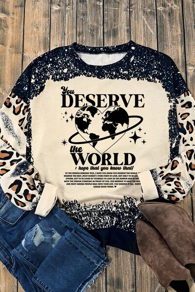 YOU DESERVE THE WORLD Leopard Round Neck Sweatshirt BLUE ZONE PLANET