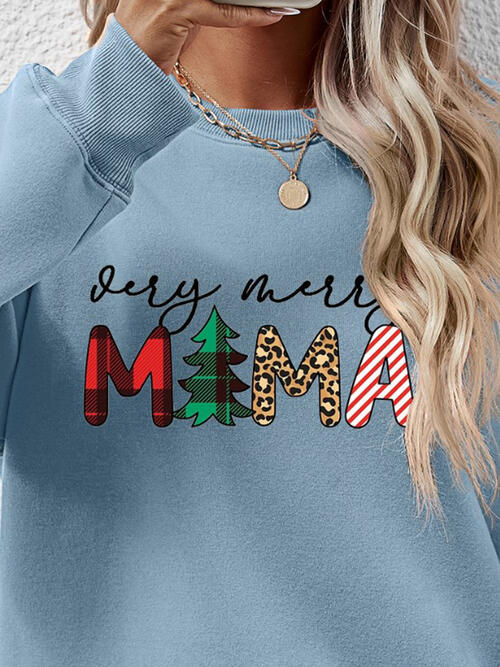 Letter Graphic Round Neck Long Sleeve Sweatshirt BLUE ZONE PLANET