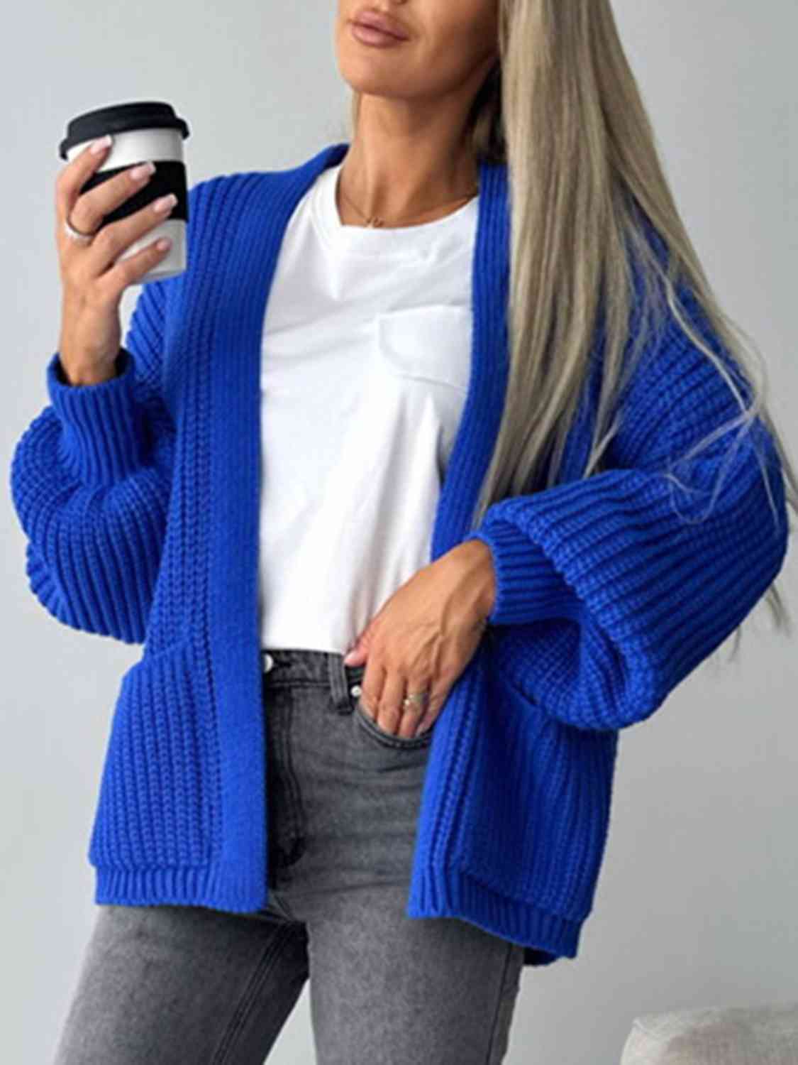 Open Front Dropped Shoulder Cardigan BLUE ZONE PLANET