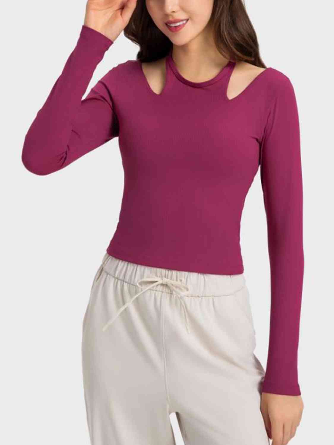 Halter Neck Long Sleeve Sporty Top BLUE ZONE PLANET