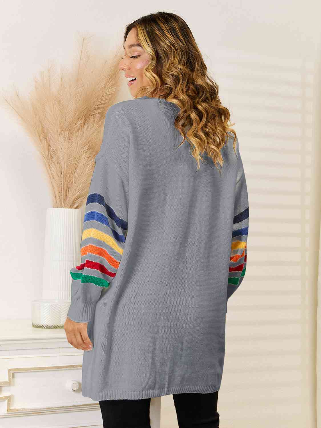 Striped Open Front Dropped Shoulder Cardigan BLUE ZONE PLANET