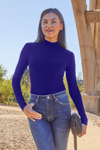 Blue Zone Planet |  Basic Bae Full Size Mock Neck Long Sleeve Bodysuit BLUE ZONE PLANET