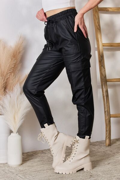 Color 5 Faux Leather Cargo Pants-BOTTOM SIZES SMALL MEDIUM LARGE-[Adult]-[Female]-2022 Online Blue Zone Planet
