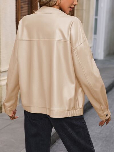 Pocketed Zip Up Collared Neck Jacket Trendsi