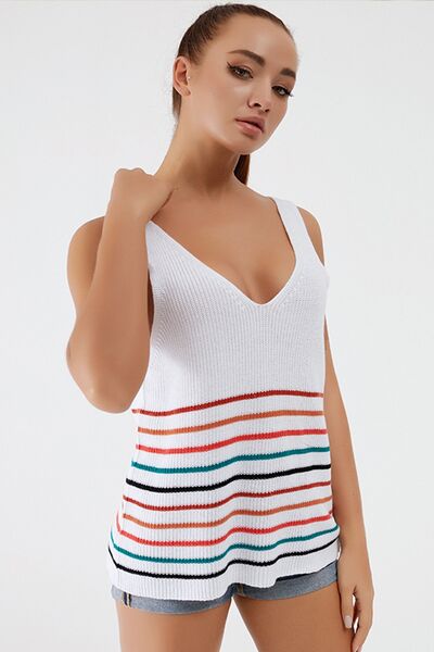 Blue Zone Planet |  Striped V-Neck Wide Strap Tank BLUE ZONE PLANET