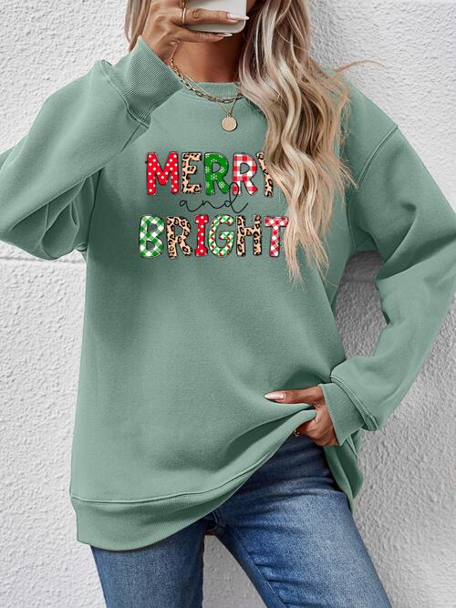 MERRY AND BRIGHT Round Neck Sweatshirt BLUE ZONE PLANET