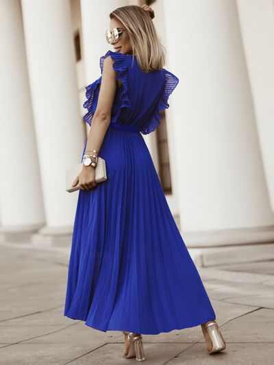 Blue Zone Planet |  Tied Surplice Cap Sleeve Pleated Dress BLUE ZONE PLANET