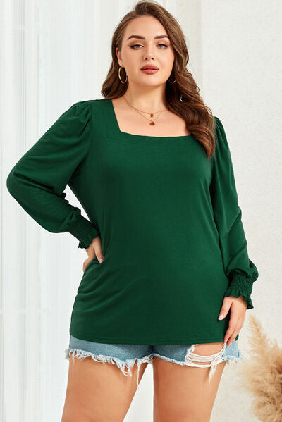 Plus Size Square Neck Lantern Sleeve T-Shirt-TOPS / DRESSES-[Adult]-[Female]-2022 Online Blue Zone Planet