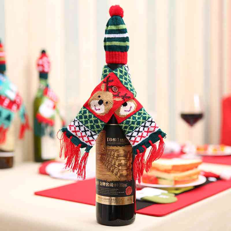 Christmas Hat and Scarf Wine Bottle Decoration BLUE ZONE PLANET
