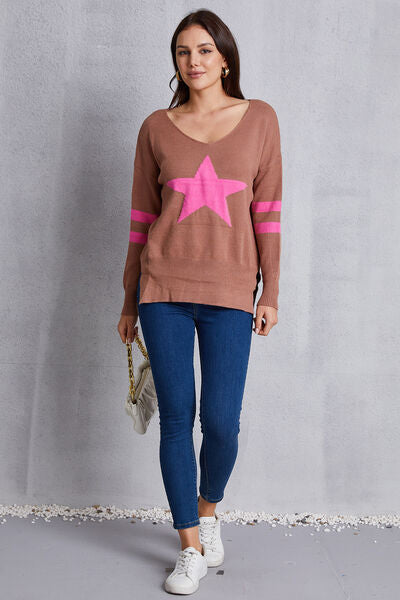 Star Scoop Neck Dropped Shoulder T-Shirt Trendsi