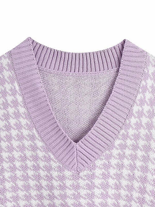 Houndstooth V-Neck Sweater Vet BLUE ZONE PLANET