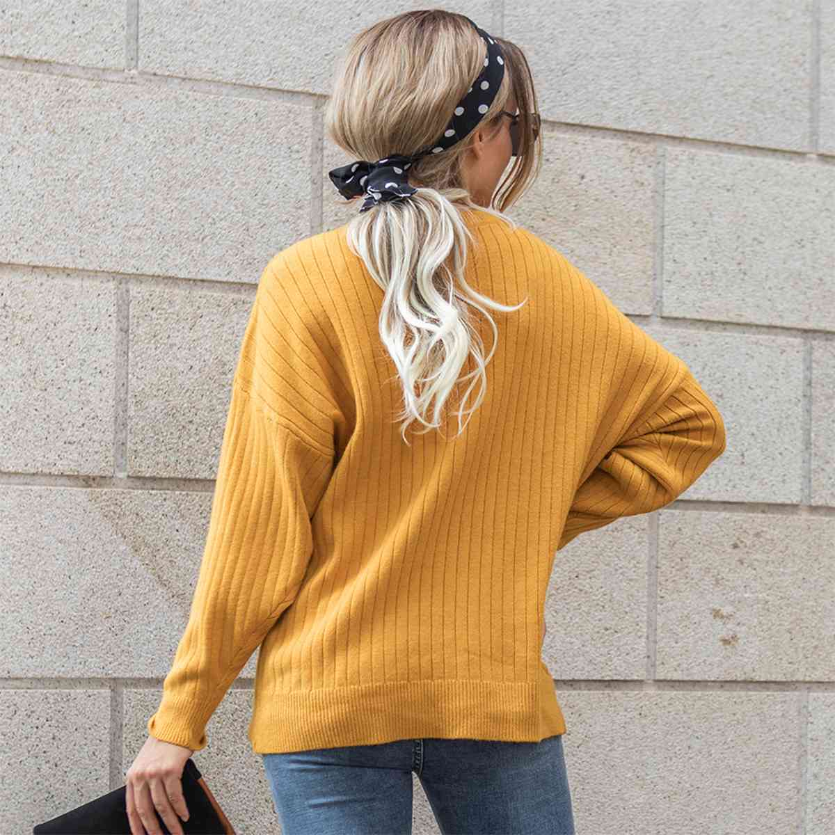 Round Neck Dropped Shoulder Sweater BLUE ZONE PLANET