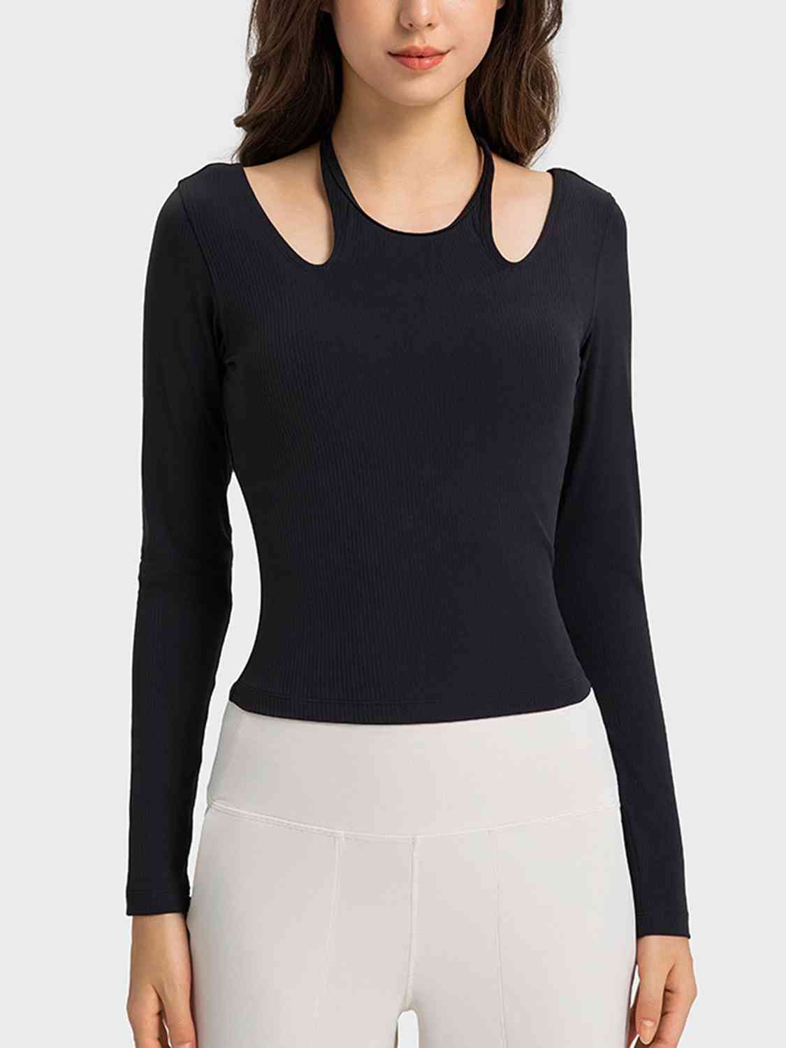 Halter Neck Long Sleeve Sporty Top BLUE ZONE PLANET