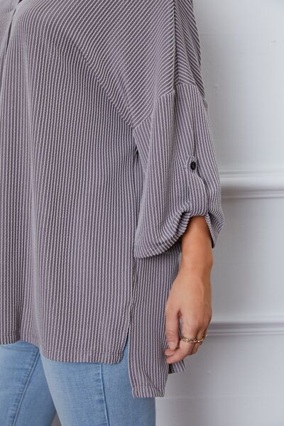 Notched Roll-Tab Sleeve Blouse Trendsi