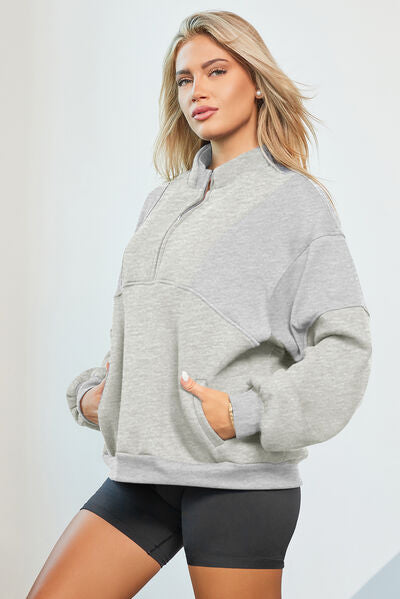 Half Zip Dropped Shoulder Sweatshirt BLUE ZONE PLANET