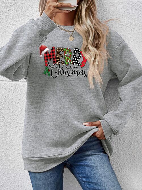 MERRY CHRISTMAS Round Neck Dropped Shoulder Sweatshirt BLUE ZONE PLANET