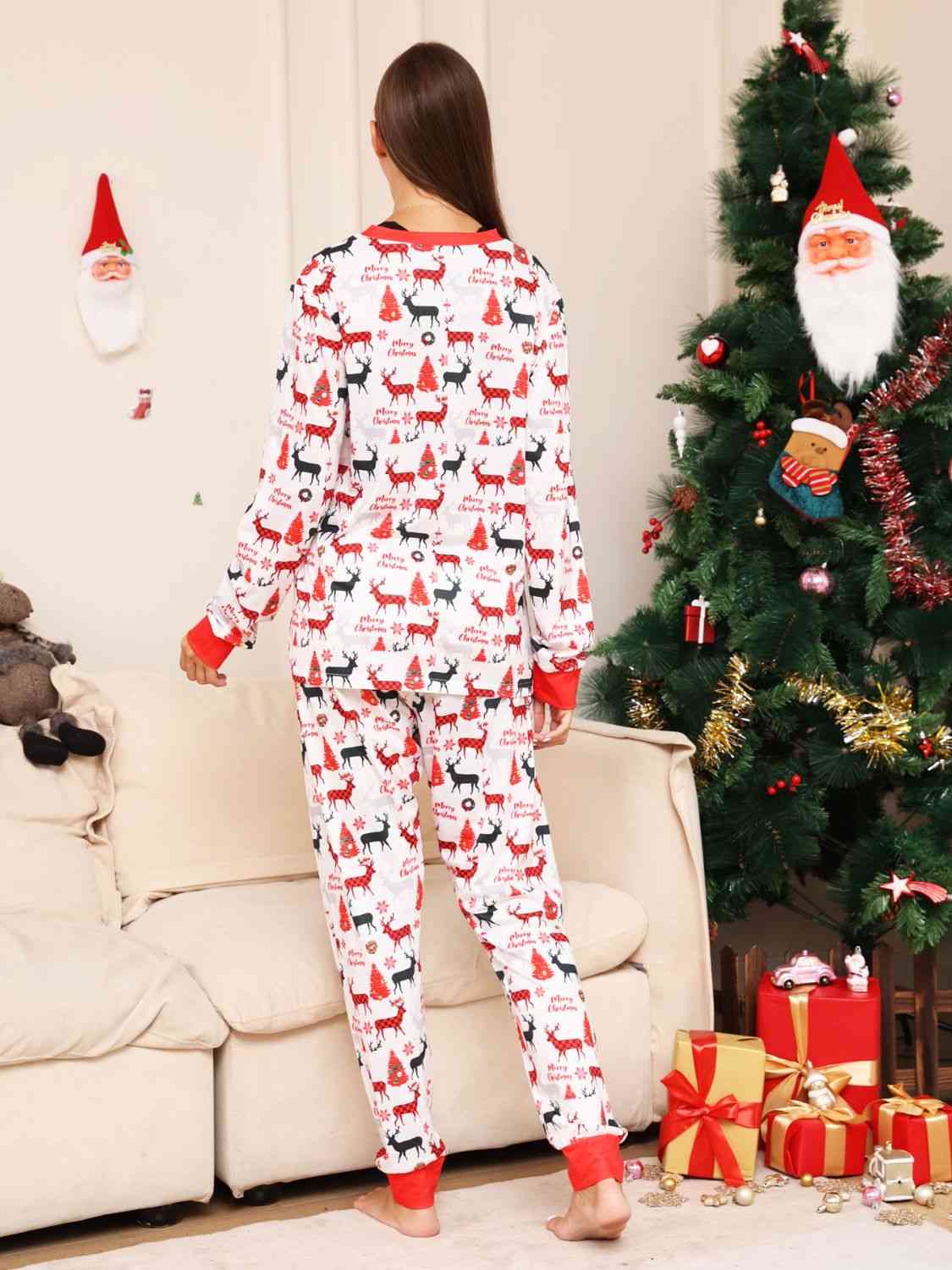 Full Size Reindeer Print Top and Pants Set BLUE ZONE PLANET