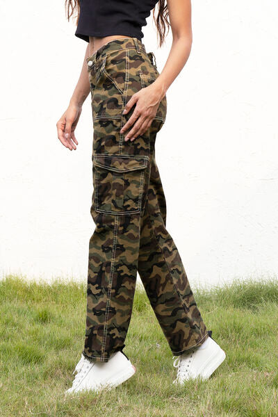 Blue Zone Planet |  Camouflage Straight Leg Cargo Pants BLUE ZONE PLANET