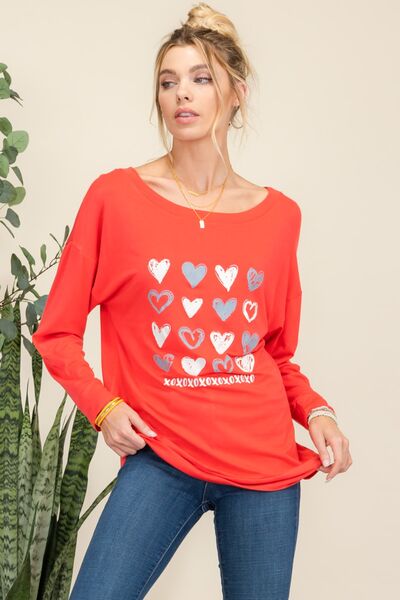 Blue Zone Planet |  Celeste Full Size Heart Graphic Long Sleeve T-Shirt BLUE ZONE PLANET