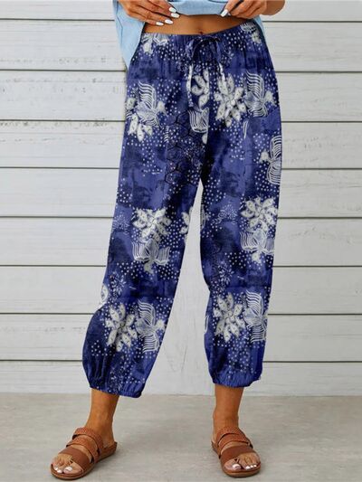 Blue Zone Planet |  Printed Tied Cropped Pants BLUE ZONE PLANET